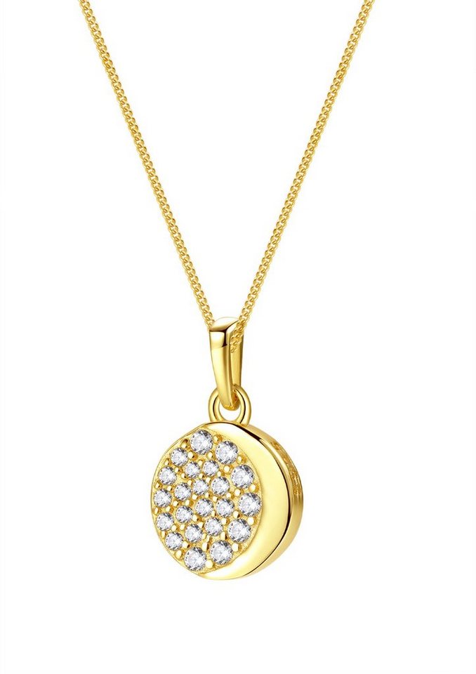 Hey Happiness Silberkette Mond Kristalle Anhänger rund klein, 18K Gold, 925 Silber Damen Halskette Halbmond Zirkonia hängend, Geschenk Idee von Hey Happiness