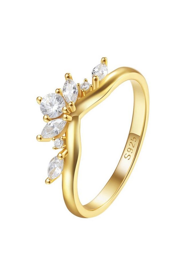 Hey Happiness Silberring Trauring Zirkonia Feuerwerk, Fingerring 18K Gold, Verlobungsring Damen 925 Silber Kristalle, Brautschmuck von Hey Happiness