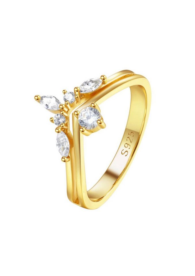 Hey Happiness Silberring Trauring Zirkonia Krone, 18K Gold Fingerring, Verlobungsring Damen 925 Silber Kristalle, Brautschmuck von Hey Happiness