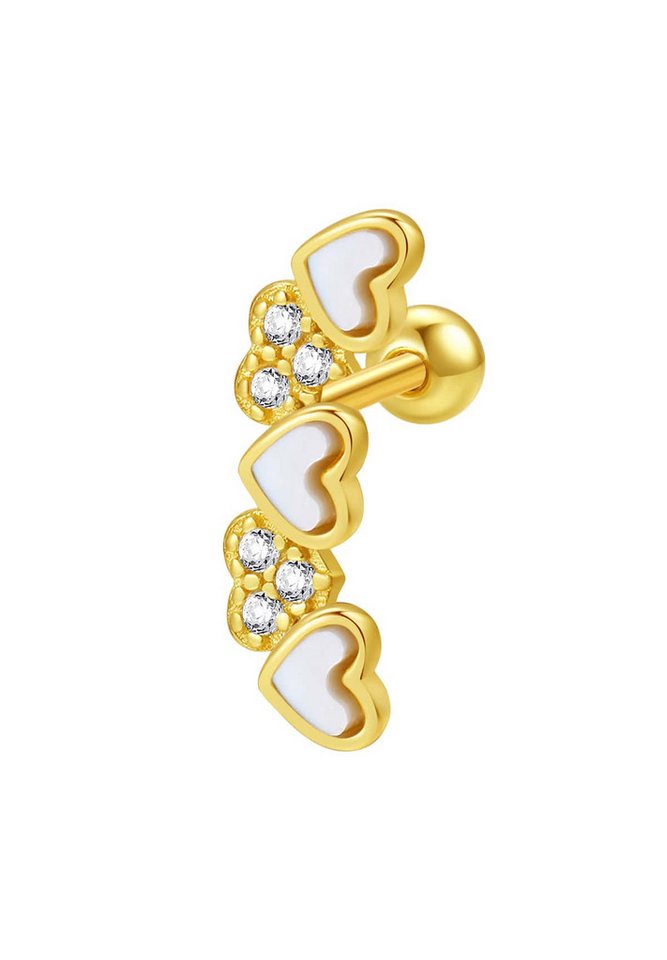 Hey Happiness Single-Ohrstecker Piercing Herz Perlmutt, Knorpel Helix Piercing Ohr, Ohrpiercing Silber 925 Damen Zirkonia, 18K Gold vergoldet von Hey Happiness