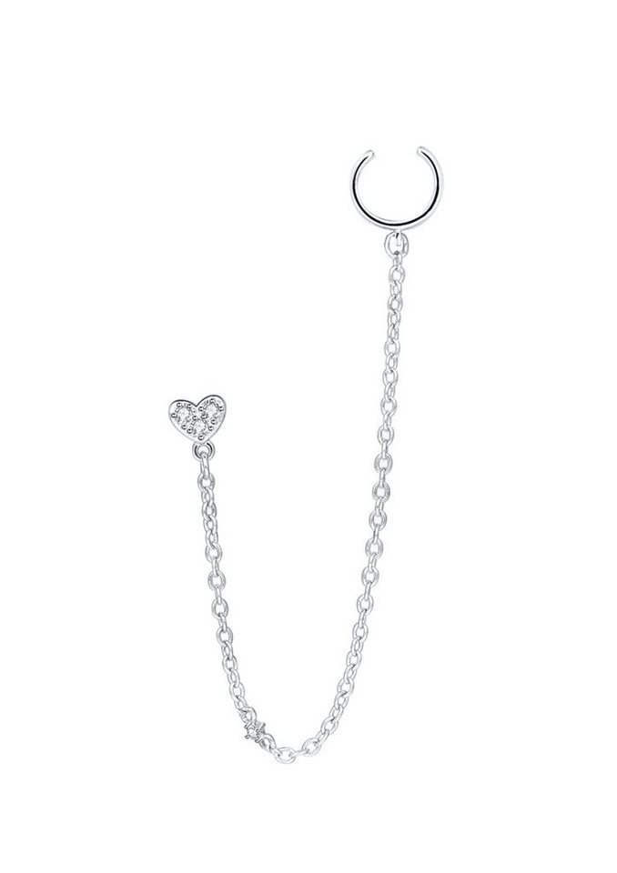 Hey Happiness Single-Ohrstecker mit Ohrklemme Herz Kristall, Ear Cuff Damen Silber 925, Ketten Ohrring, Tropfen Ohrklemme Zirkonia 18K vergoldet von Hey Happiness