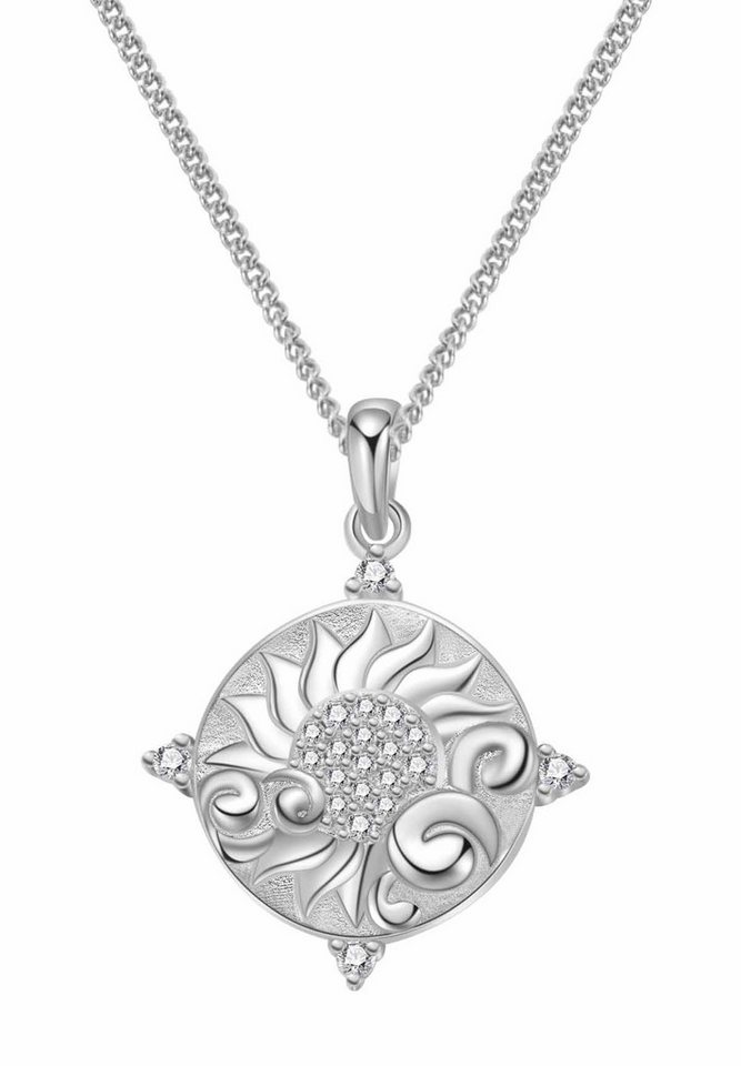 Hey Happiness Statementkette Gravur Energy, Halskette Silber 925 Sonne mit Bedeutung, Damenkette Anhänger Platte Sonnenblume Zirkonia, 18K vergoldet von Hey Happiness