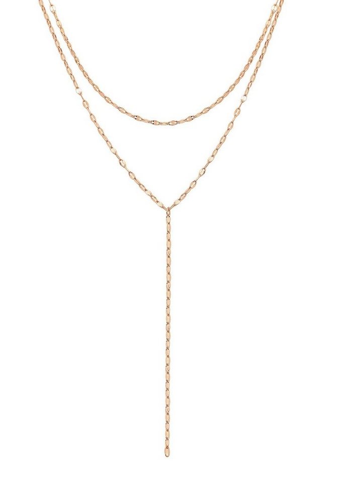 Hey Happiness Y-Kette Damen Layer 18K Gold Roségold, Rolokette Edelstahl zweireihig, Gliederkette Y Rolokette Design, Halskette Lasso wasserfest von Hey Happiness