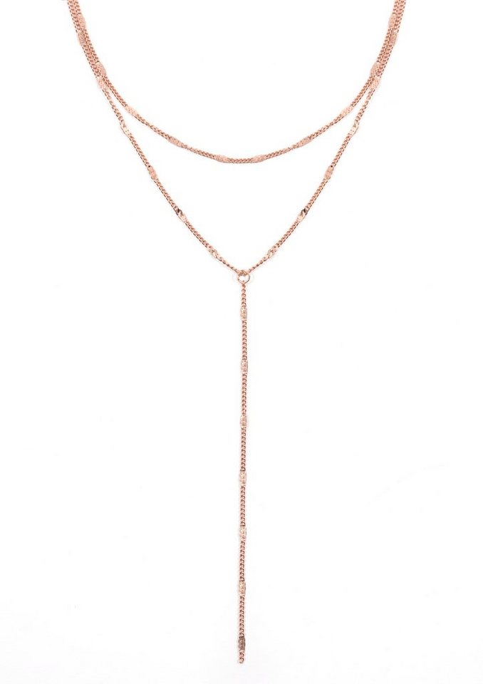 Hey Happiness Y-Kette Layer Kette Y Design zweireihig, 18K Roségold Vergoldet, Kette Edelstahl Damen, doppelreihig, wasserfest von Hey Happiness