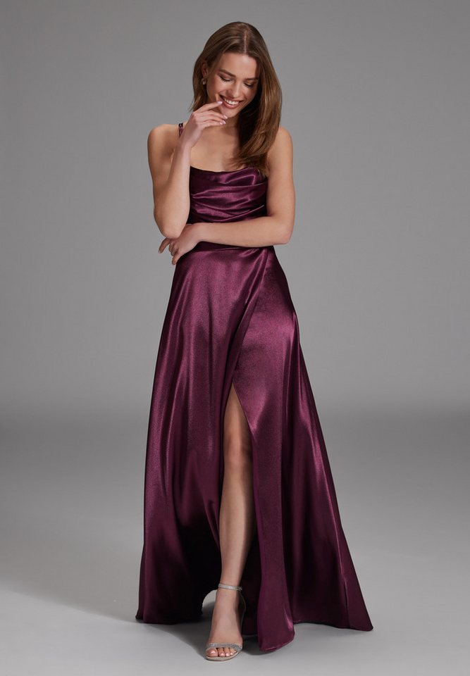 Hey Kyla Abendkleid - Satin-Abendkleid mit Gehschlitz Taillierter Schnitt mit ausgestelltem Rockteil von Hey Kyla