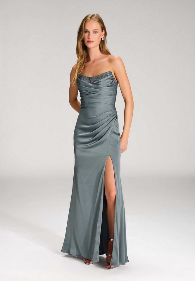 Hey Kyla Abendkleid - Satinkleid mit Corsagentop und Beinschlitz Figurbetonte Passform von Hey Kyla
