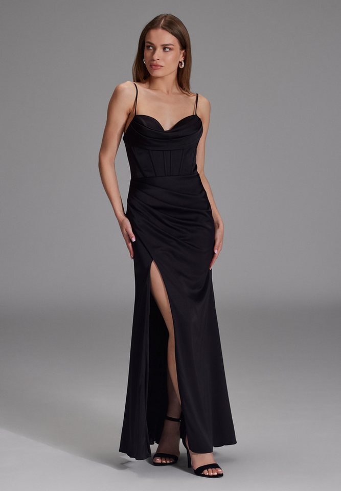 Hey Kyla Abendkleid - Satinkleid mit Drapierung und Beinschlitz Figurbetonte Passform von Hey Kyla