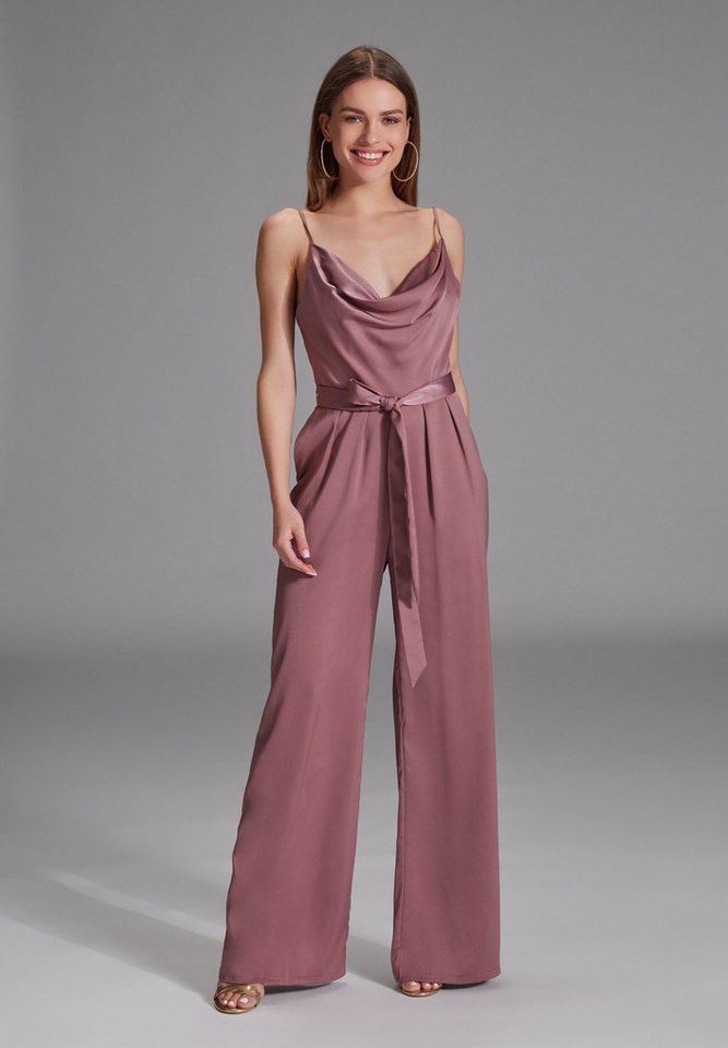 Hey Kyla Jumpsuit - Satin Jumpsuit mit Bindegürtel Oberteil in figurbetonter Passform von Hey Kyla