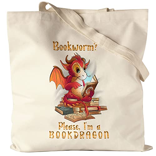 Hey!Print Bookworm? Please, I Am A Bookdragon Jutebeutel Stoffbeutel Buch Lesen Bücherwurm Drachen Bildung Bücher von Hey!Print