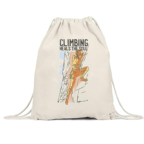 Hey!Print Climbing Heals The Soul Turnbeutel Gymsack Bergsteigen Klettern Klettersteig Bouldern Sport Felsen Kletterhalle Halle Healing von Hey!Print