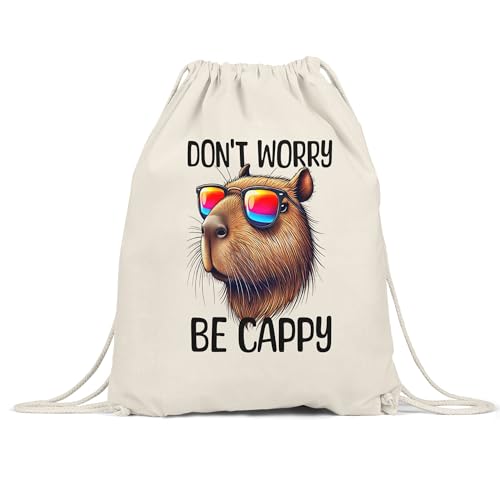 Hey!Print Don't worry be cappy Turnbeutel lustig Capybara Wasserschwein für Tierliebhaber von Hey!Print
