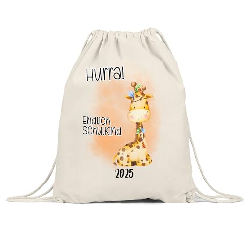 Hey!Print Endlich Schulkind 2025 Giraffe Turnbeutel Schuleinführung Geschenk zur Einschulung Schulanfang von Hey!Print