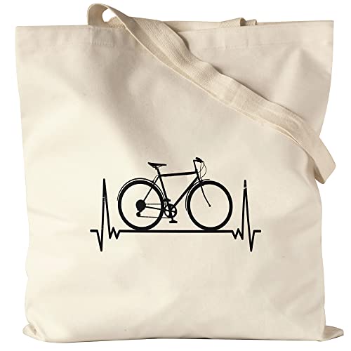 Hey!Print Fahrrad Jutebeutel Stoffbeutel Canvas Heartbeat Geschenk Fahrradfahrer Radfahrer Fahrradfahrerin mit Fahrradmotiv Bike von Hey!Print