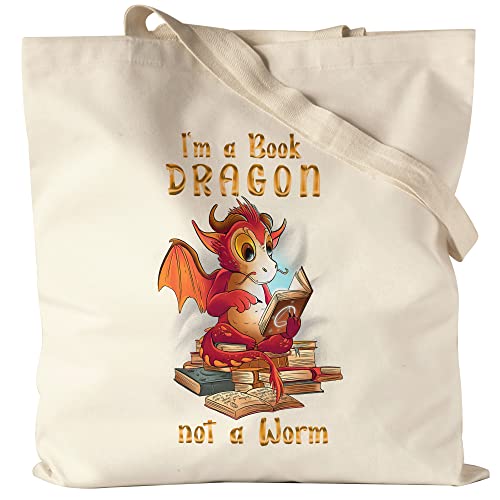 Hey!Print I Am A Book Dragon Not A Worm Jutebeutel Stoffbeutel Bücherwurm Buch Lesen Bildung Magie Drachen Dragon von Hey!Print