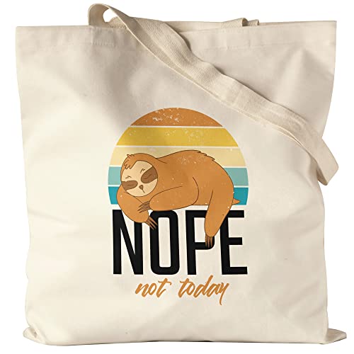 Hey!Print Nope Not Today Jutebeutel Stoffbeutel Canvas Büro Entspannung Yoga Süßer Faultier Geschenkidee Work-Life-Balance von Hey!Print