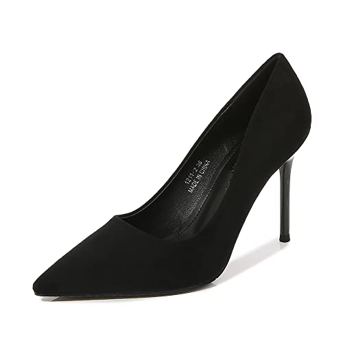 Hey Si Mey Damen-Pumps aus Wildleder, sexy, spitzer Zehenbereich, Übergröße, für Hochzeit, Party, Arbeit, High Heels, Schwarz , 42.5 EU von Hey Si Mey