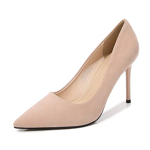 Hey Si Mey Damen-Pumps aus Wildleder, sexy, spitzer Zehenbereich, Übergröße, für Hochzeit, Party, Arbeit, High Heels, aprikose, 38 EU von Hey Si Mey