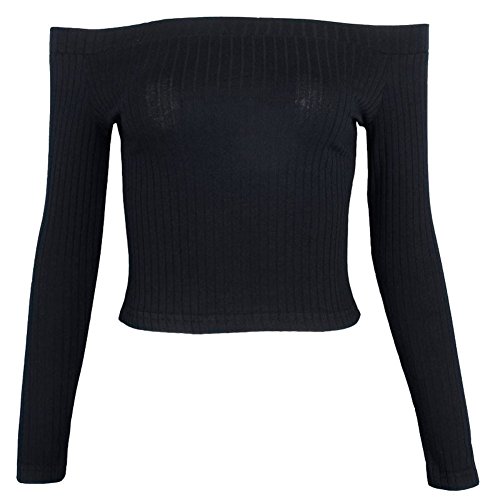 Hey~Yo Herbst Winter Bustier Oberteile Damen Einfarbig Wort Schulter Crop T-Shirt Tops Reizvolle Schulterfrei Bolero Pulli Langarm Pullover Blouse Tuniken Hemden Sweatshirt- Gr. 34 (S), Schwarz von Hey~Yo