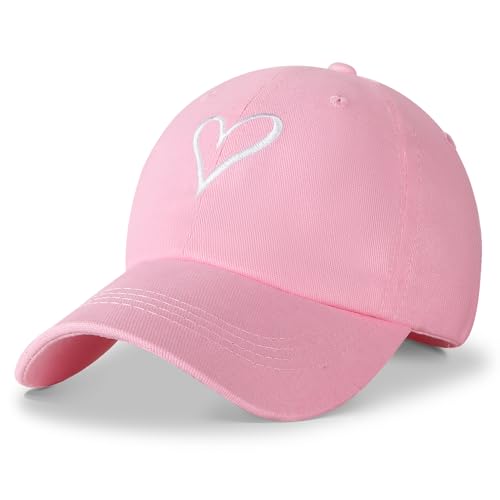 HeyCaps Baseball Cap Damen mit Herzförmiges Stickmuster Baumwolle Mütze Verstellbarem Kappe Outdoor Sports Cap von HeyCaps