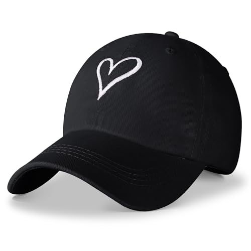 HeyCaps Baseball Cap Damen mit Herzförmiges Stickmuster Baumwolle Mütze Verstellbarem Kappe Outdoor Sports Cap von HeyCaps