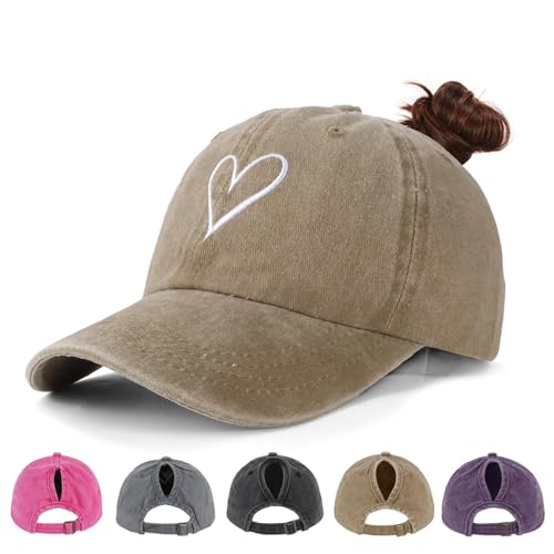 HeyCaps Pferdeschwanz Baseball Cap Damen Verstellbare Baseballkappe Vintage Mützen Sonnenschutz Basecap Mit Zopf Loch für Sommer Sport von HeyCaps
