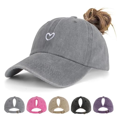 HeyCaps Pferdeschwanz Baseball Cap Damen Verstellbare Baseballkappe Vintage Mützen Sonnenschutz Basecap Mit Zopf Loch für Sommer Sport von HeyCaps