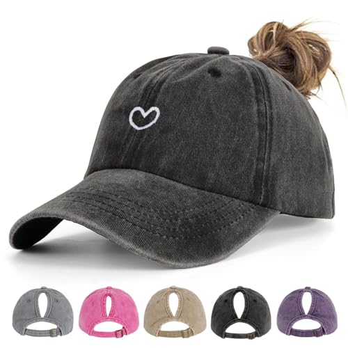 HeyCaps Pferdeschwanz Baseball Cap Damen Verstellbare Baseballkappe Vintage Mützen Sonnenschutz Basecap Mit Zopf Loch für Sommer Sport von HeyCaps
