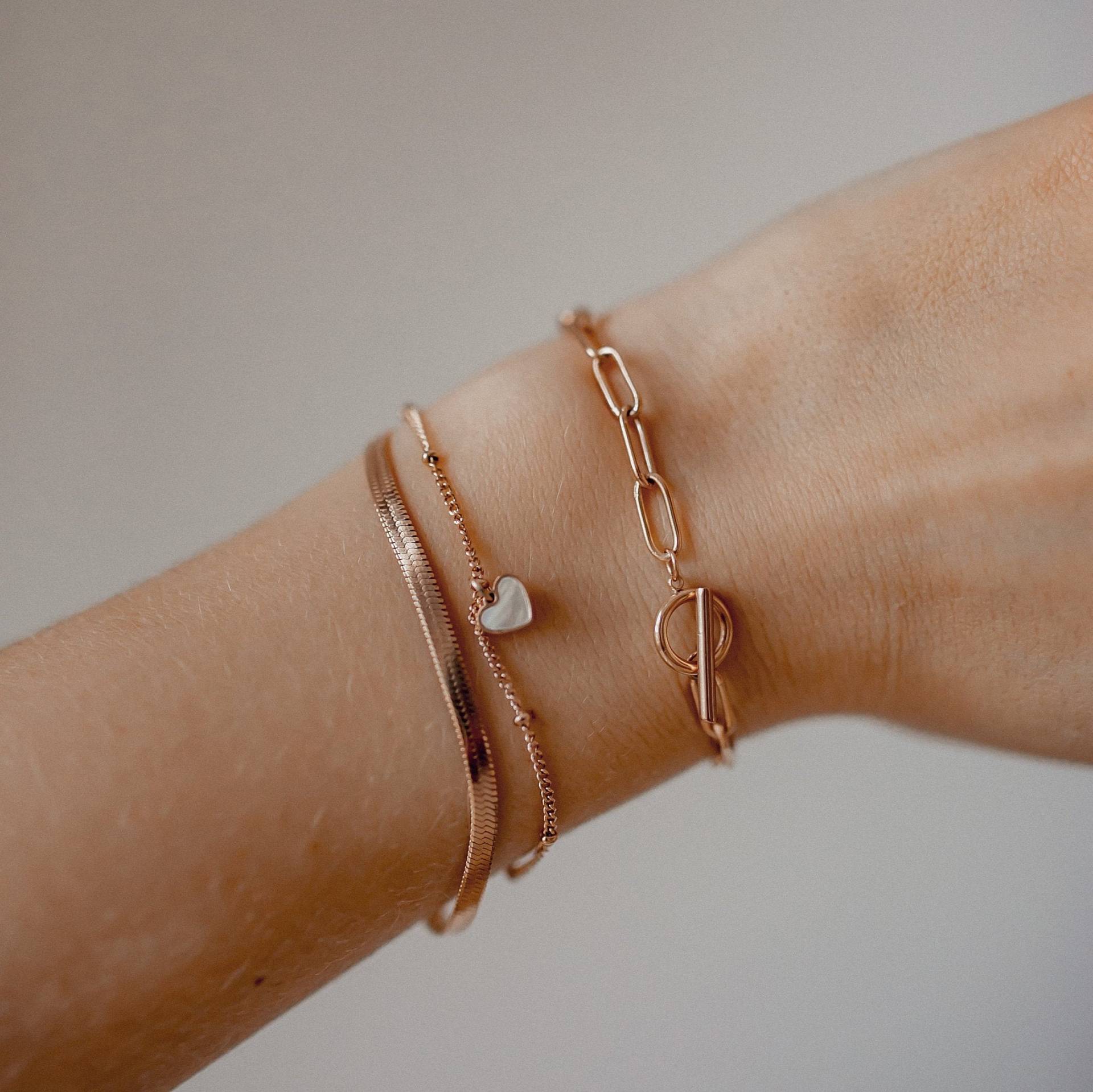 Armband Herz Gold | Armbänder Perlmutt Damen Mit Silber Rosegold von HeyHappinessJewelry