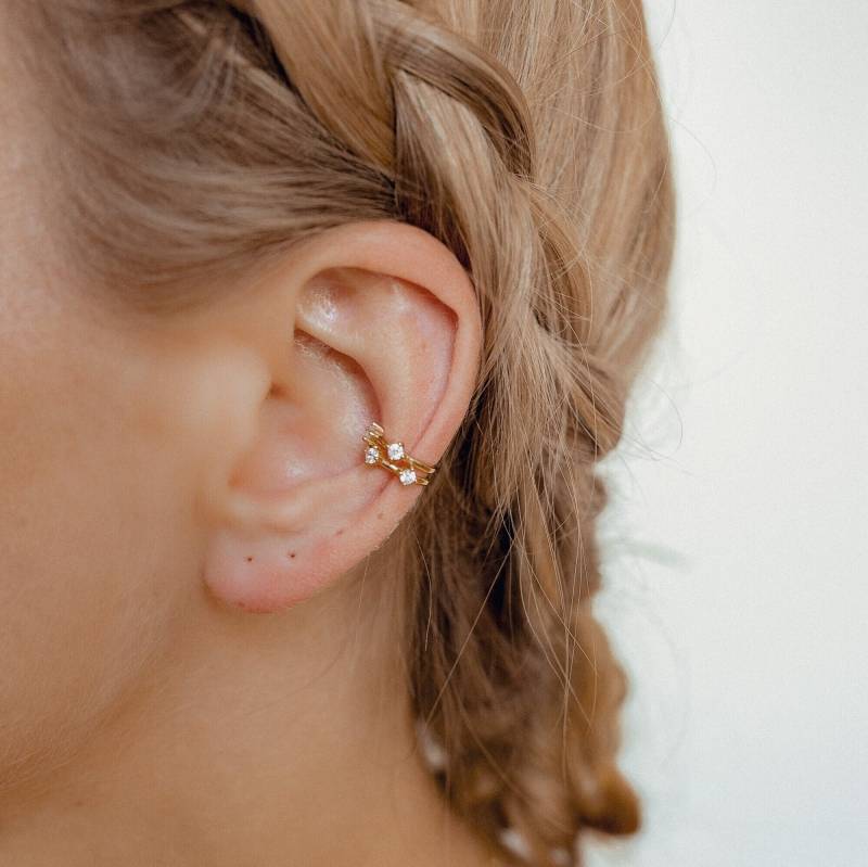 Band Ear Cuff Ohrring Zirkoniasteine Sterlingsilber in Gold | Frauen Ohrstecker 925 Sterling Silber 18K Ohrklemme Roségold Ohne Loch von HeyHappinessJewelry