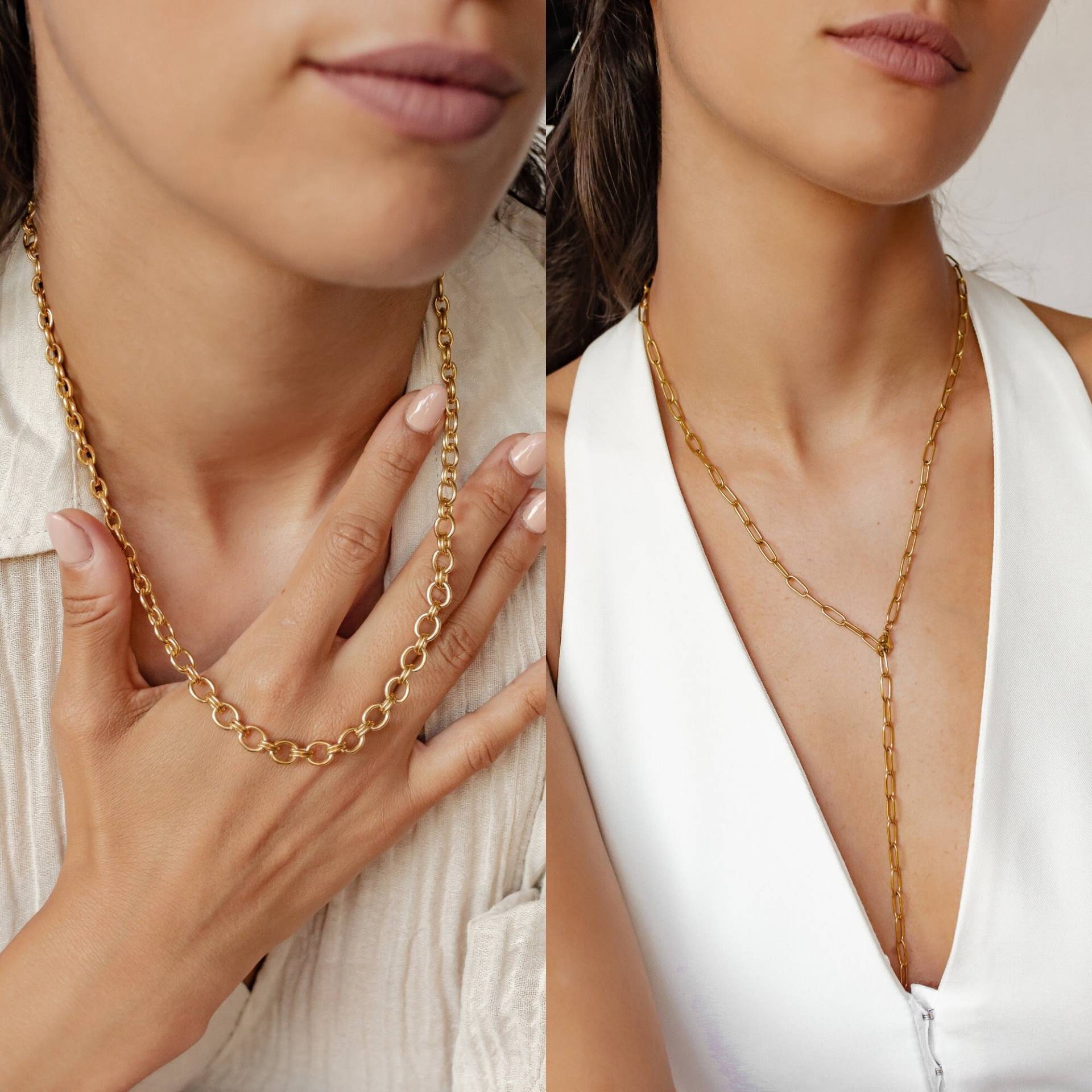 Chunky Kette Gold | Großgliedrige Gliederkette Rosegold Chain Ankerkette Y Verstellbar Wasserfest von HeyHappinessJewelry