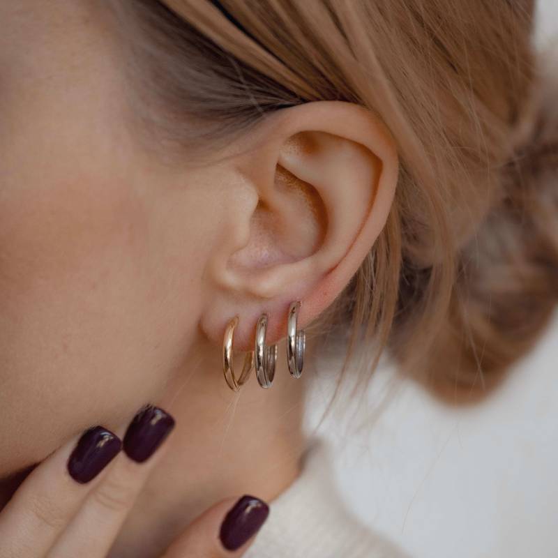 Creolen Gold Silber | 4 Sterling Set Mittelgroß 925 von HeyHappinessJewelry