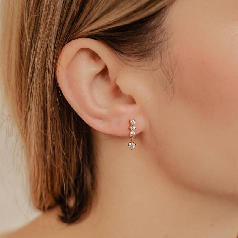 Drop Ohrringe Gold | Hängeohrringe Silber Sterlingsilber Zirkonia Hänger Goldene von HeyHappinessJewelry