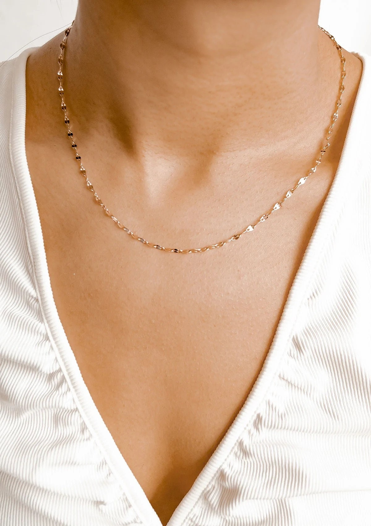 Flache Rolokette Rosegold | Schlichte Halskette Rolo Aus Edelstahl Anlaufgeschützt von HeyHappinessJewelry