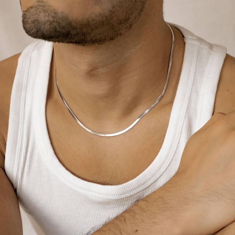 Flache Schlangenkette Herren | Goldene Kette Schlange Lange Herringbone Edelstahl Halskette Für Männer Wasserfest von HeyHappinessJewelry