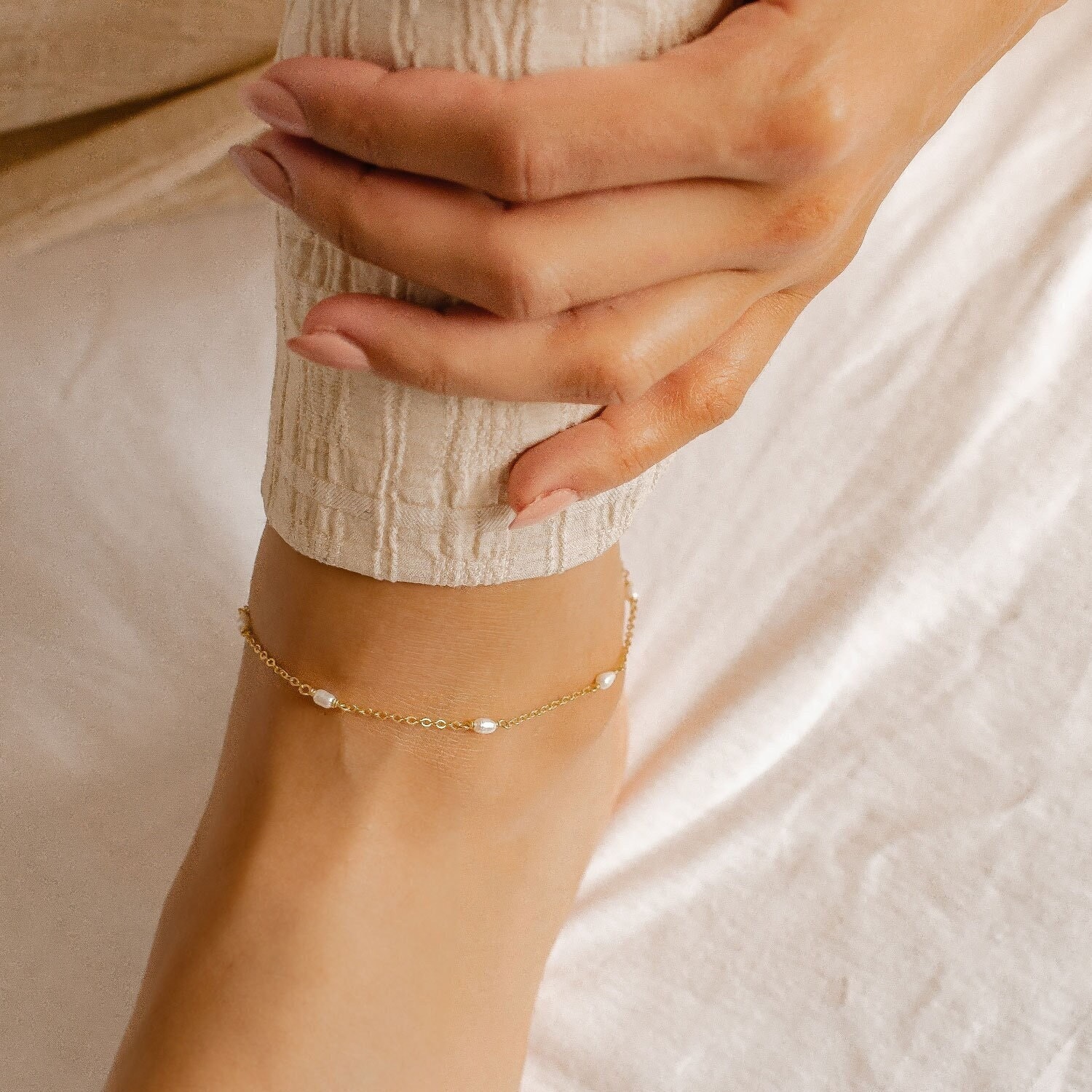 Fußkettchen 925 Silber | Perlen Fußkette Gold Fußketten Mit von HeyHappinessJewelry
