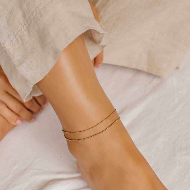 Fußkette Vergoldet | Silber Rosegold Edelstahl Fußkettchen Damen Zweireihig Fußschmuck von HeyHappinessJewelry