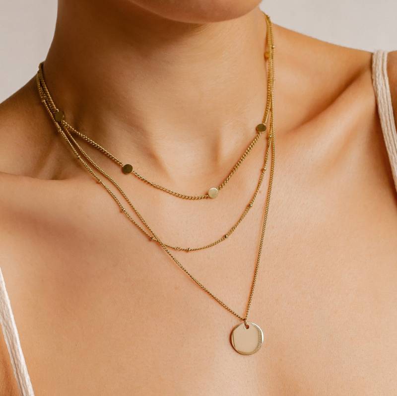Geo Plättchen Kette Set Vergoldet | 2 Halsketten Kurze Kreis Und Zweireihige Anhänger 2Er Damen Kettenset Roségold von HeyHappinessJewelry