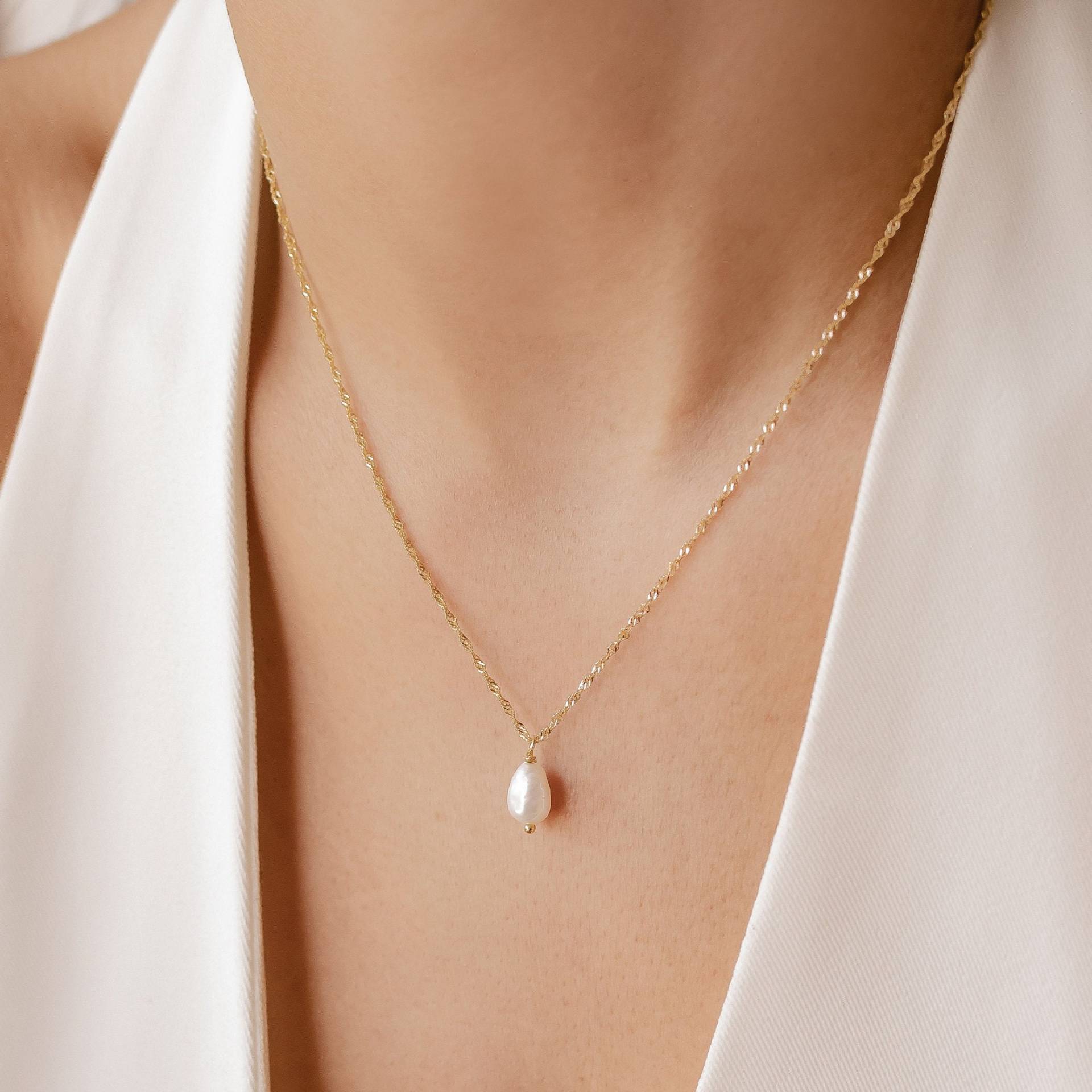 Kette Mit Perle Gold Sterlingsilber | Feine Perlenanhänger von HeyHappinessJewelry