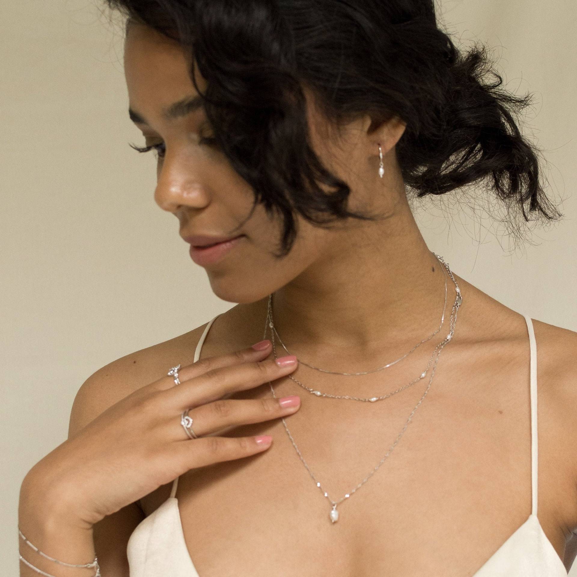Kette Perlen Silber | Feine Perlenkette Damen Sterlingsilber von HeyHappinessJewelry