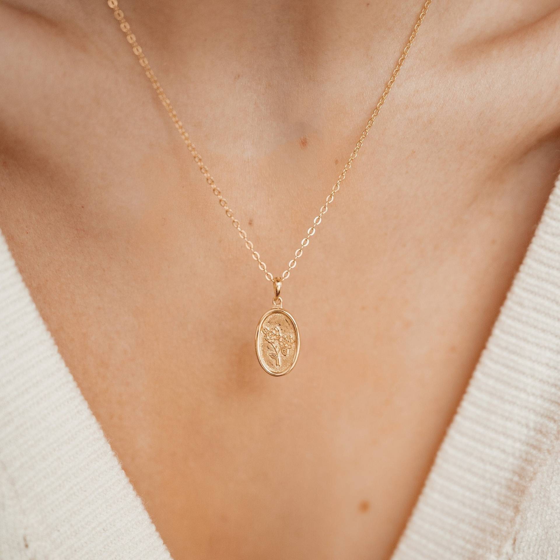 Kette Rose Anhänger Gold Sterlingsilber | Ovaler von HeyHappinessJewelry