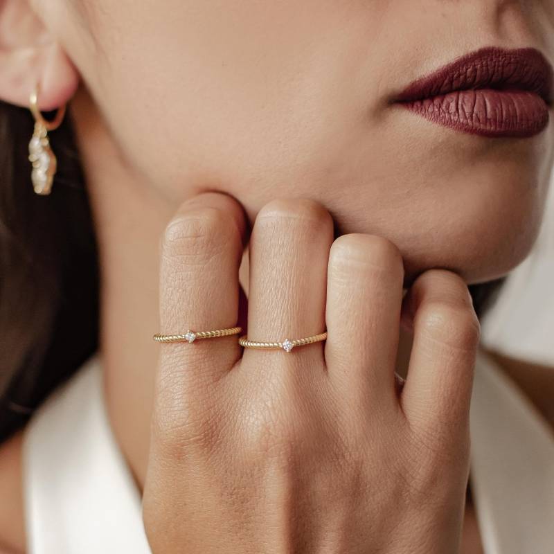 Kordelring Sterling Silber | Vergoldeter Ring 925 Edelsteinring Damen Eleganter Roségold Strukturierter Gedreht von HeyHappinessJewelry