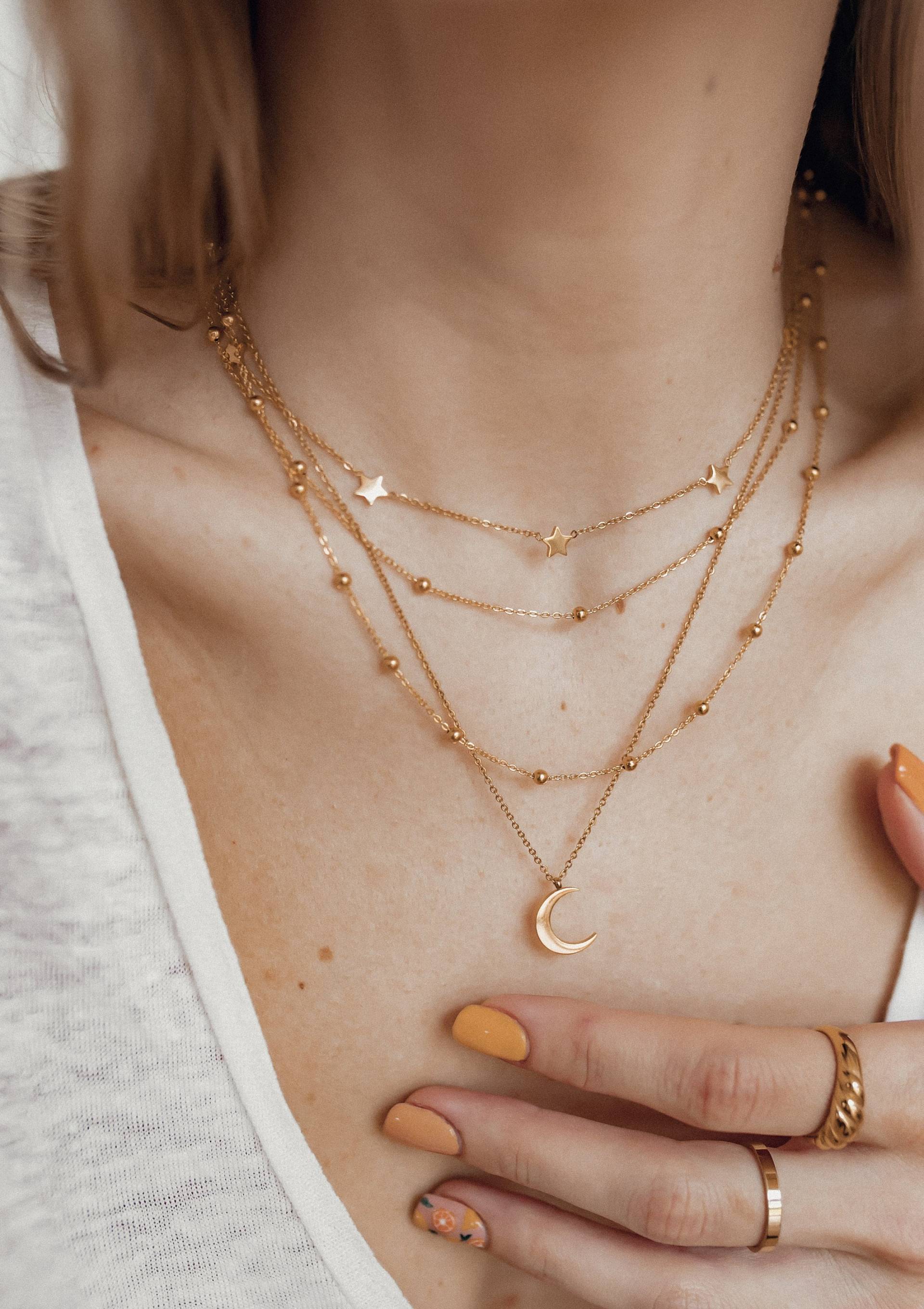 Layering Ketten in Goldfarbe | Sterne Und Mond 3 Set von HeyHappinessJewelry