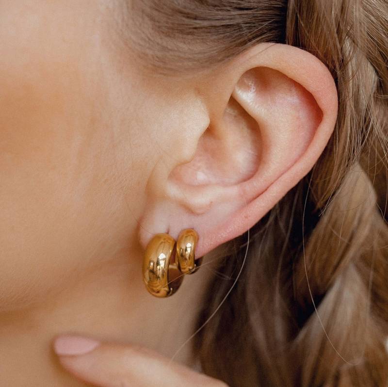 Massive Creolen Ohrringe | 4Er Set Dicke Goldene Damen Silber von HeyHappinessJewelry