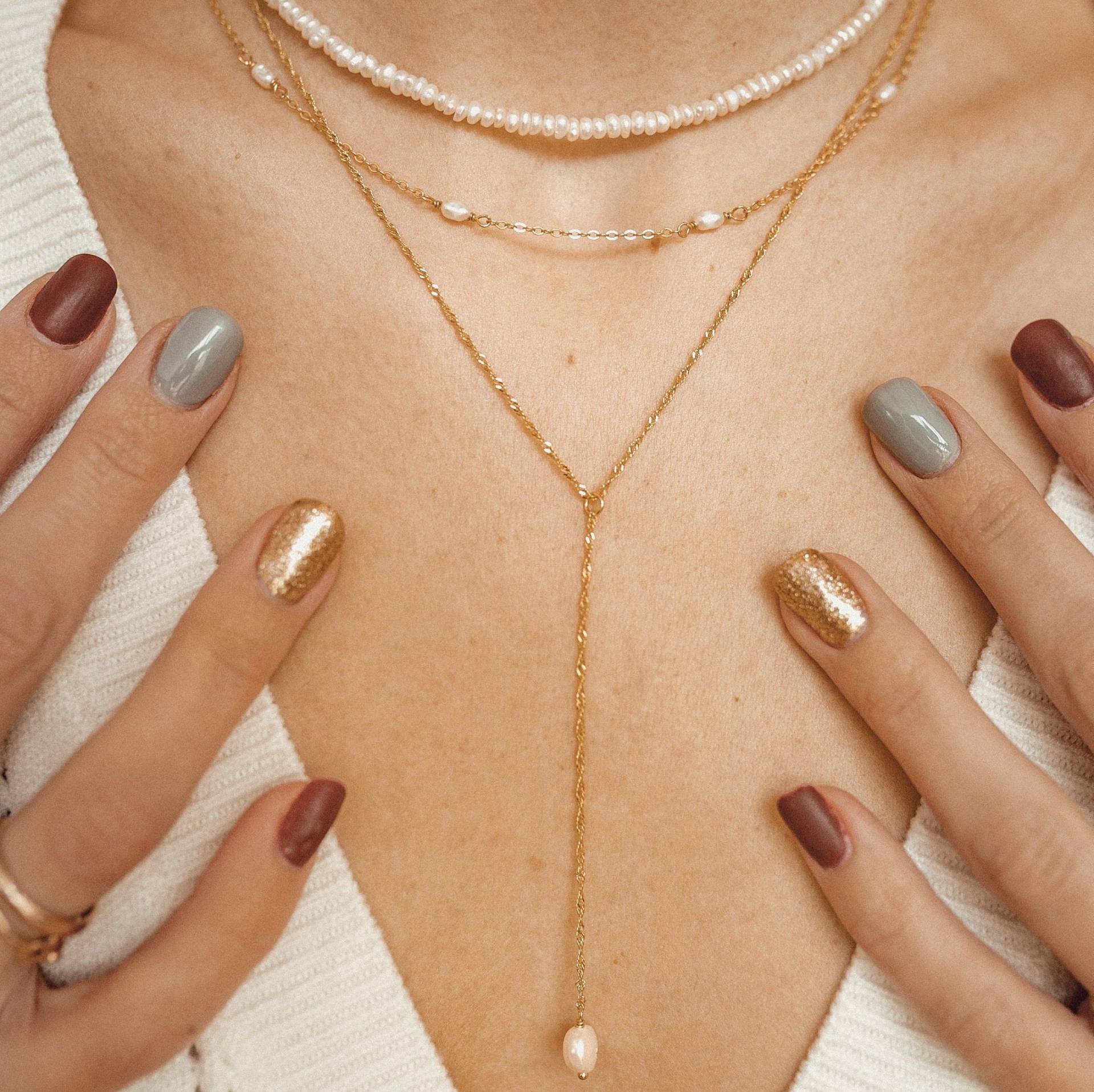 Perlen Ketten Set Aus Vergoldetem Sterlingsilber | 3Er Layering Halsketten Brautschmuck von HeyHappinessJewelry