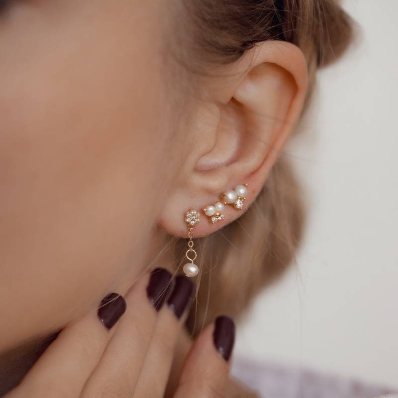 Perlen Ohrstecker Set Sterling Silber | Kleine Perlen-Ohrstecker Hängende Tropfenohrringe Ketten Ohrringe Stapelbare von HeyHappinessJewelry