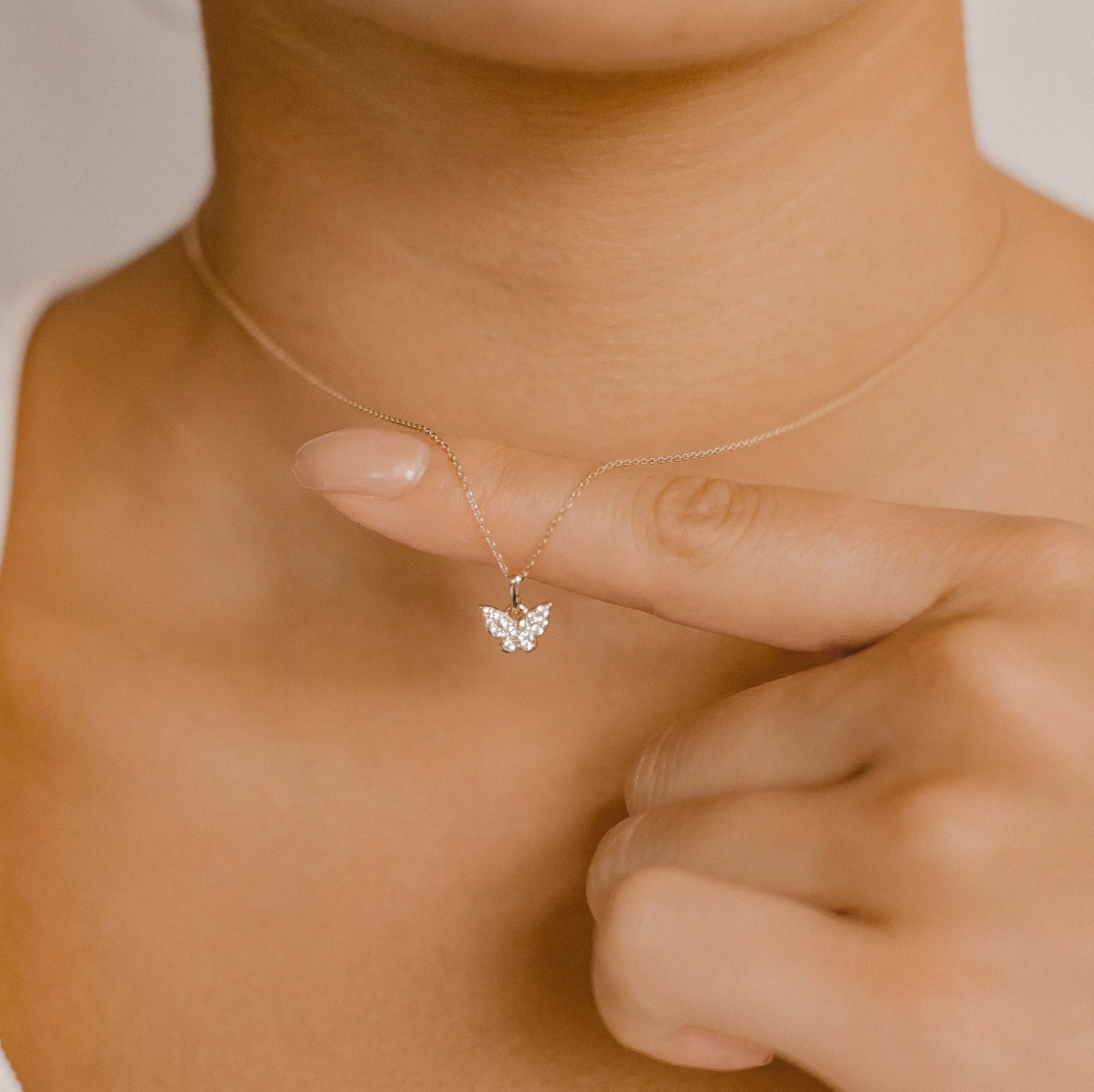 Schmetterling Kette Gold 585 | Mit Anhänger 585/14K Echtgold Massiv Geschenk Für Sie Schmetterling Kette Gold 585 | Mit Anhänger 585/14K Echtgold Massiv Geschenk Für Sie von HeyHappinessJewelry