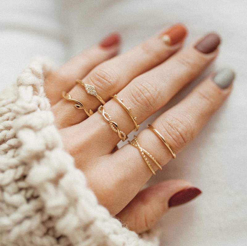 Stapelringe Set Silber 925 | 2Er Ring Stapelbarer Kugel Band 18K Vergoldete Ringe Minimalistisch von HeyHappinessJewelry