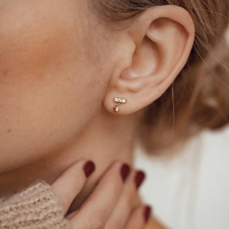 Tautropfen Ohrstecker Mit Zirkon Anhänger Sterlingsilber | Tropfen Ohrringe Zirkoniasteinen 18K Gold Plattiert von HeyHappinessJewelry