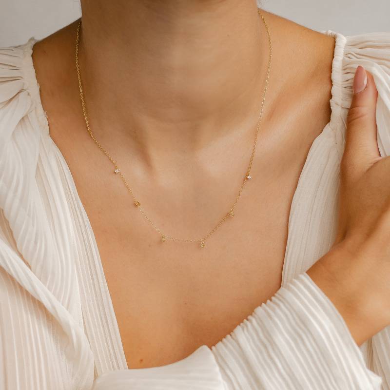 925 Silber Kette Mit Edelsteinen | Filigrane Sterlingsilber Vergoldete Grüne Edelsteine Geschenkidee Geburtstag von HeyHappinessJewelry