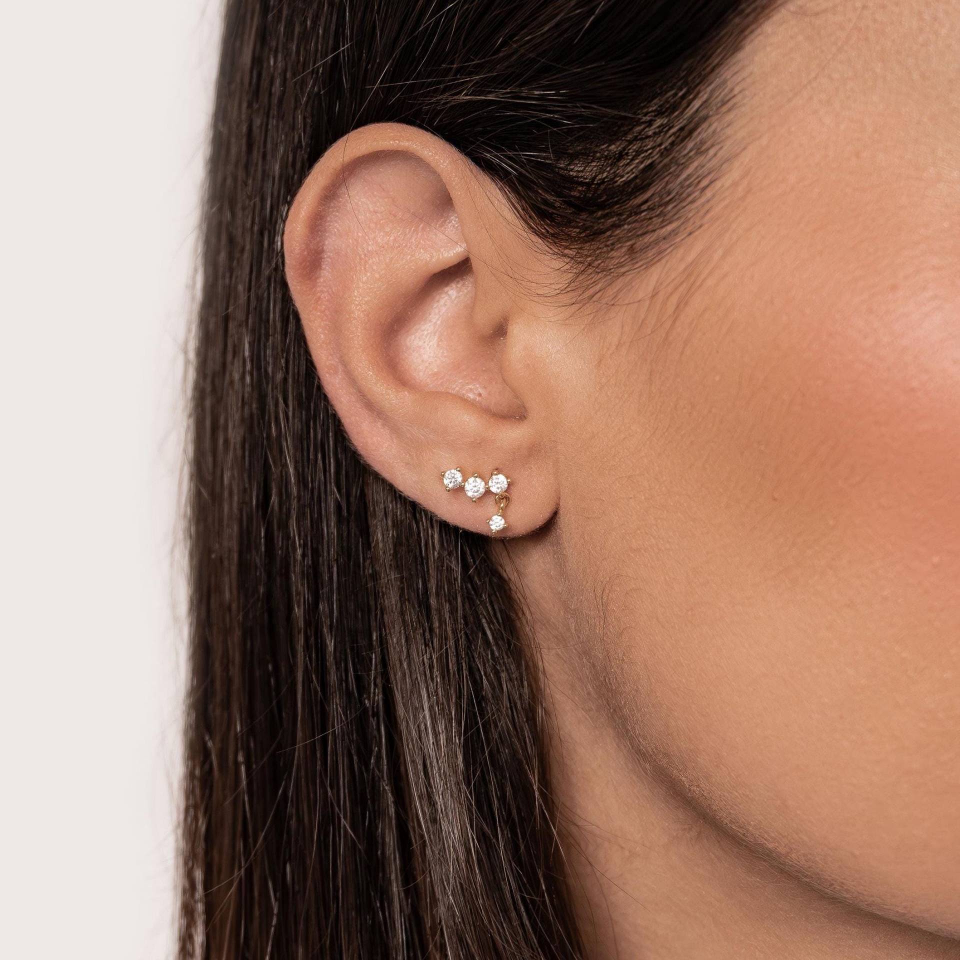 Zarte Winzige Ohrringe | Kleine Ohrstecker Edelstein Trio 925 Silber Ketten Vergoldet Für Damen von HeyHappinessJewelry